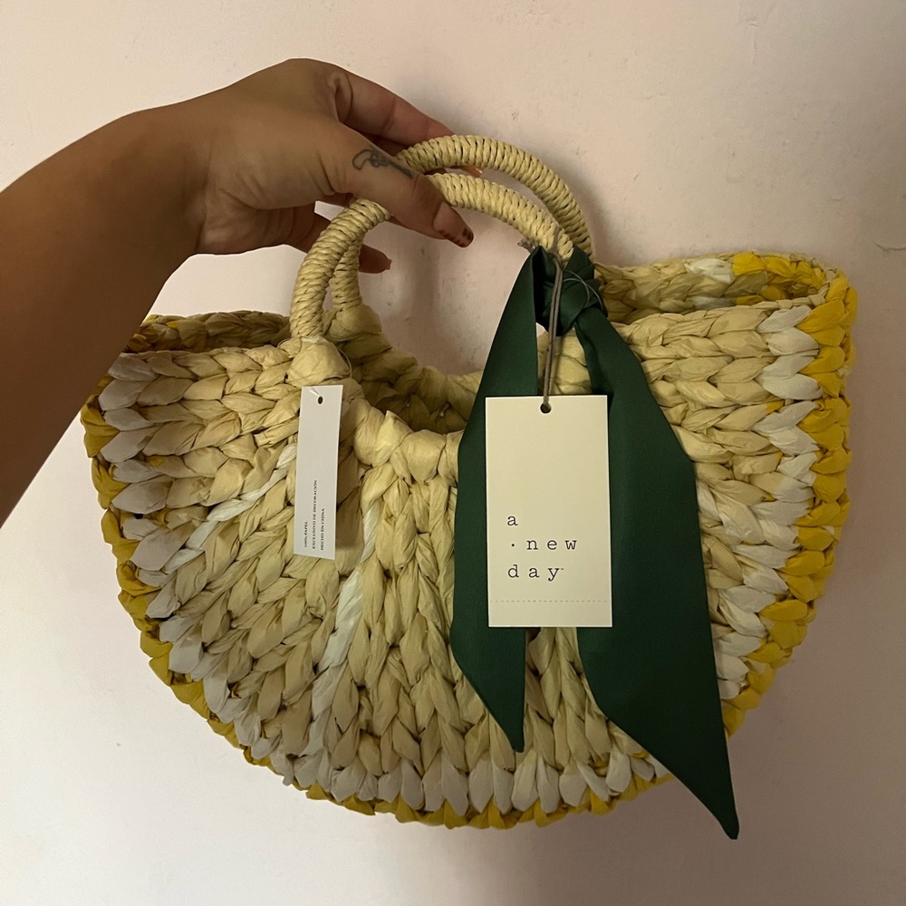 A New Day Braided Tote in Yellow and Cream, lemon slice from target
